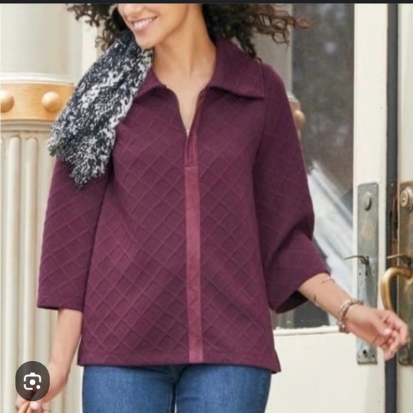 Soft Surroundings Zip Pullover Size PXL Gold Hardware Textured 3 Quarter Sleeve - Picture 3 of 9